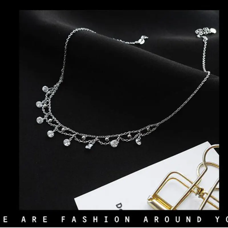 ANENJERY Silver Color Waterdrop Zircon Choker Necklace For Women Clavicle Chain Necklace Jewelry Gifts S-N245