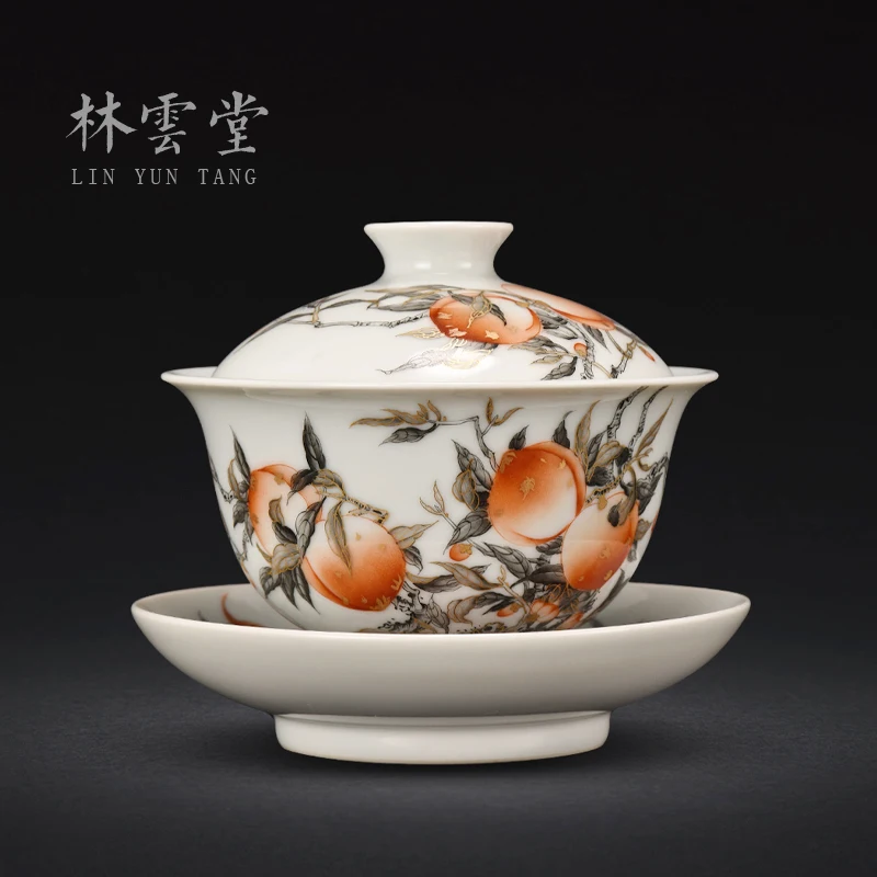 Lin Yuntang tureen bowl tureen tea color ink paint tureen peach bowl