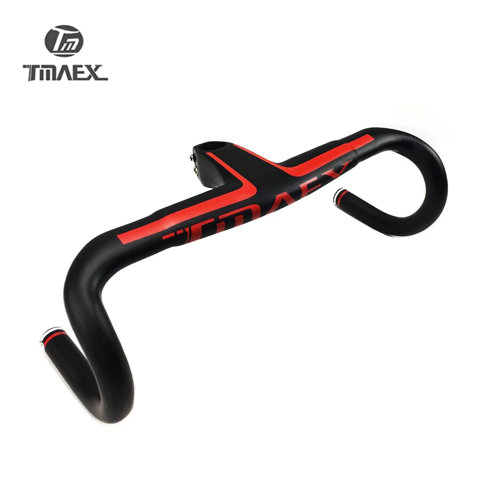 Red Matte Carbon Handlebar for Road Bike, Integrated Handlebar and Stem, Racing Handle, Bicycle Parts, 28.6x400, 420, 440mm, New