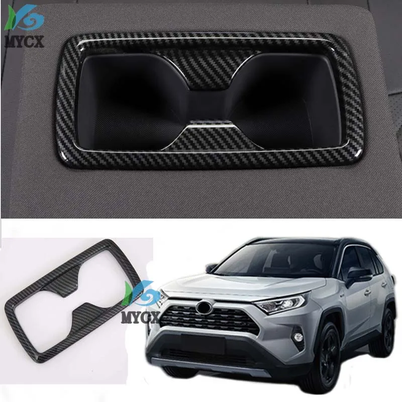 

For Toyota RAV4 XA50 2019 2020 Car Styling Carbon Fiber Color Interior Rear Seat Water Cup Holder Frame Cover Trim 1PCS