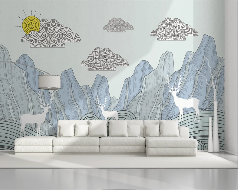 Custom Wallpaper Mural Elk Landscape Clouds Photo Living Room Bedroom Background Wall Decoration 3D wallpaper papel de pared