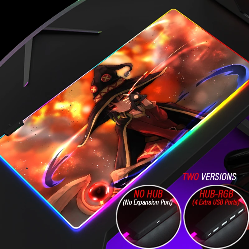 Magician Red Aqua RGB Gaming Mouse Pad Custom Cute Girly Megumin Playmat HUB Accessories 4Port USB Mousepad With LED Backlit Mat