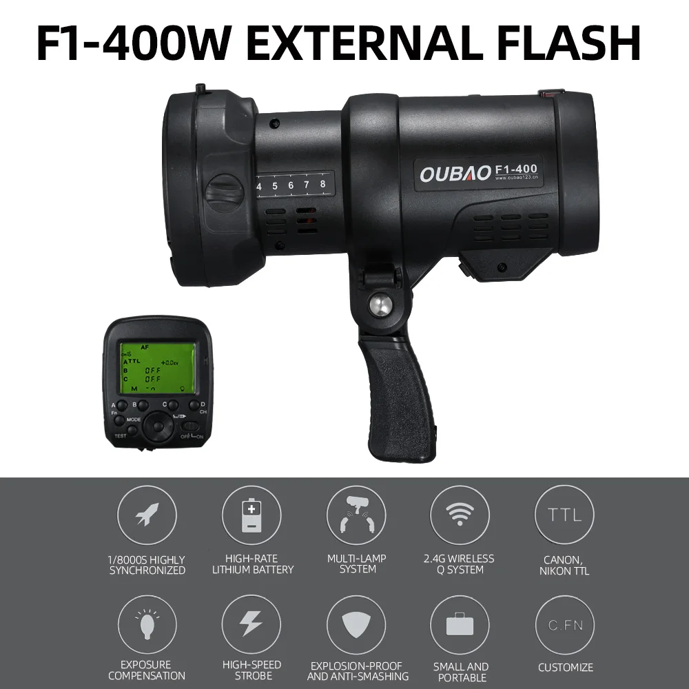 TRIOPO F1-400 TTL photo studio and outdoor strobe flash light With G1/G2 Wireless Flash Trigger For Canon nikon camera