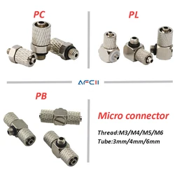 5Pcs Mini Micro Pneumatic Pipe Fitting Hose 3mm 4mm 5mm 6mm Male Thread M3 M4 M5 M6 Copper Straight/Elbow Type Quick Connector