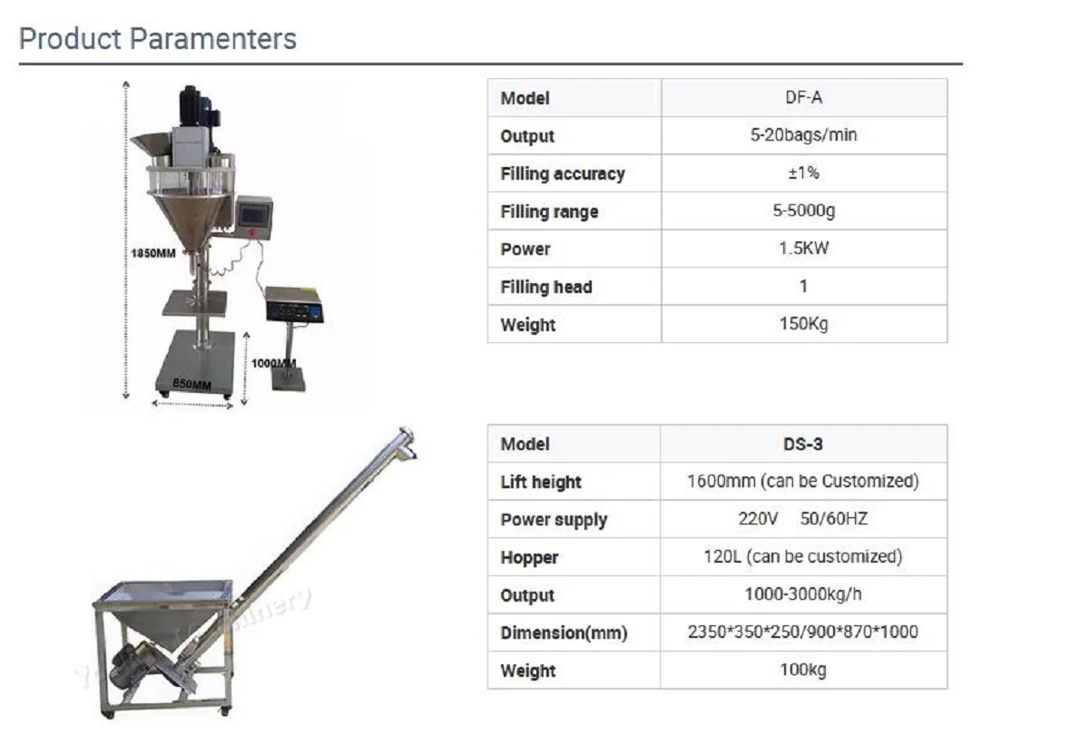 Máquina de llenado de DF-A y DS-3, tornillo de polvo de alimentos, alimentación, vibrador inclinado