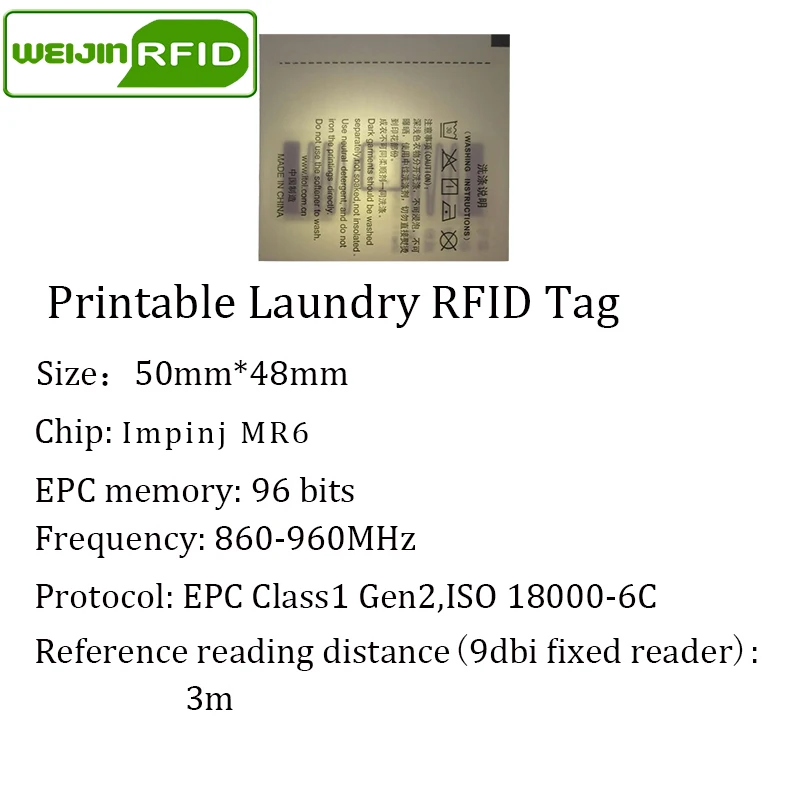 Impinj Monza R6 EPC Gen2 6C, etiqueta de lavandería UHF RFID, para ropa lavable, 50x48, 915, 868, 860-960M, tarjeta inteligente, etiquetas RFID