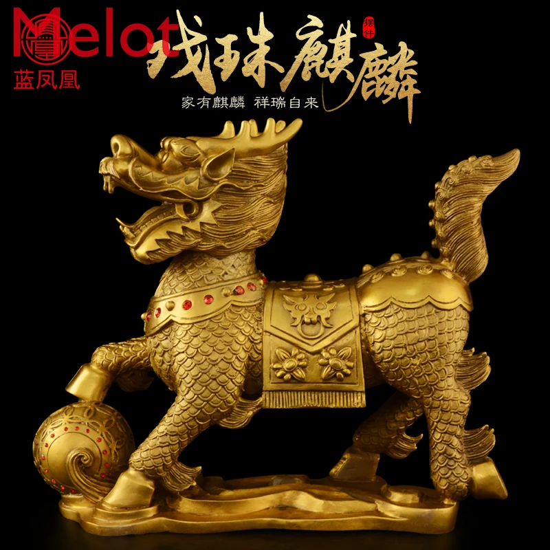 Handmade Chinese mythical  Unicorn Decorations a Pair of Pure Copper Kylin Implies Wealth and Fortune Bedroom Living RoomOrnames