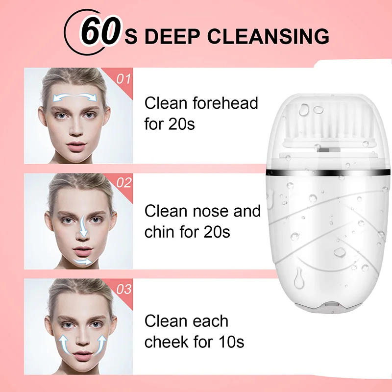 Facial Cleansing Brush Sonic Electric Face Cleanser Waterproof Soft Deep Pore Massage 3 Modes USB Charging with Cover Skin Care