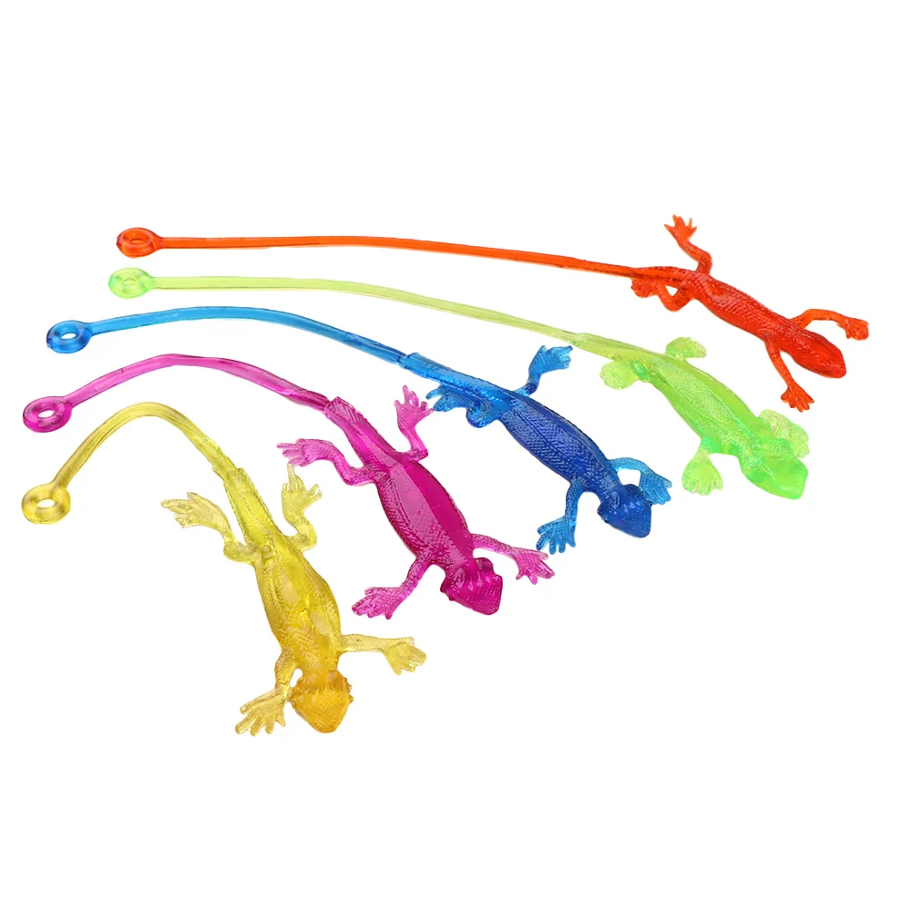 5Pcs Novelty Sticky Lizard Animals Retractable Viscous Rubber Lizard Children Funny Gadget Random Color