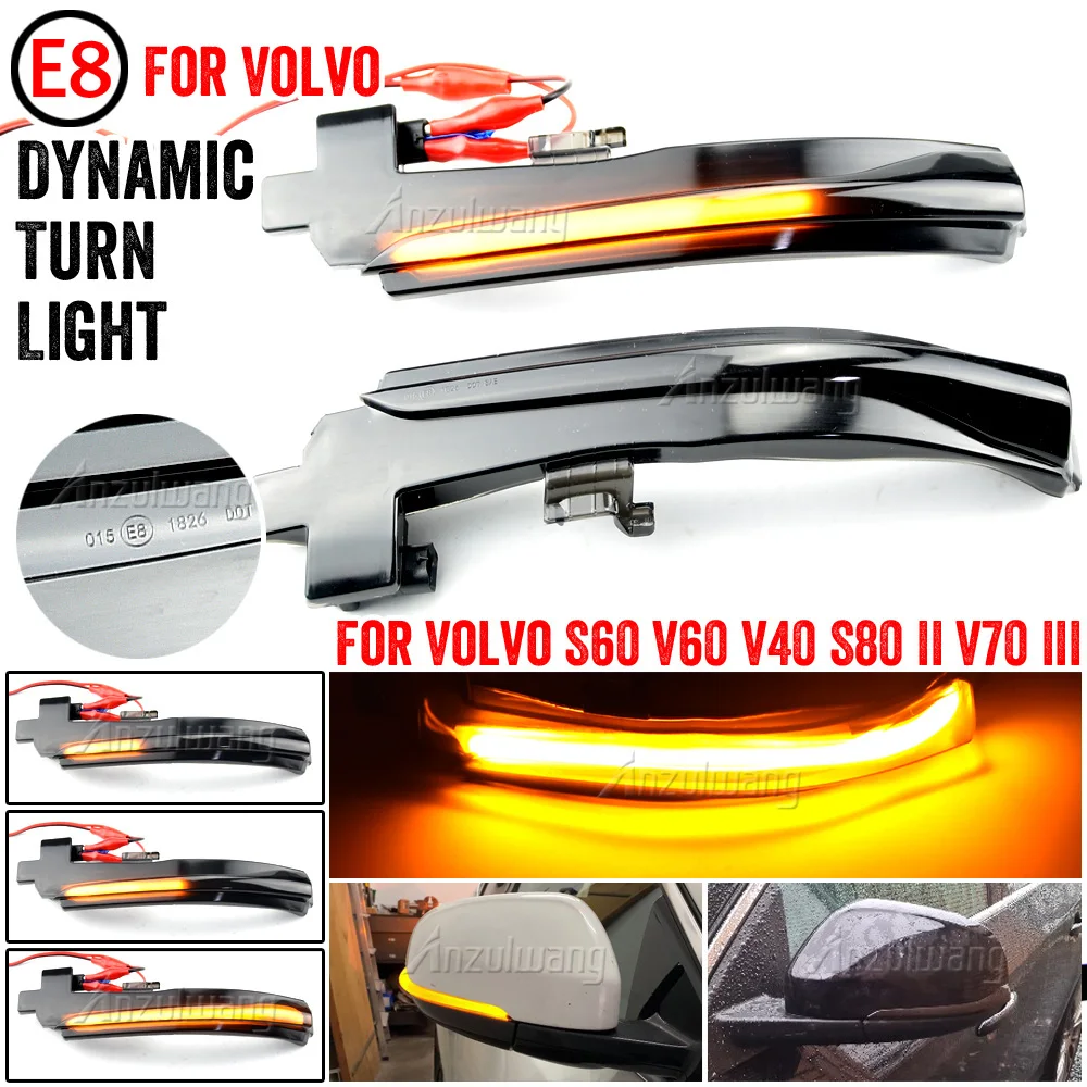 Rearview Mirror Lamp Dynamic Blinker LED Turn Signal Light For Volvo V40 V60 S60 Cross Country S80 2014-2018 V70 III 2012-2016