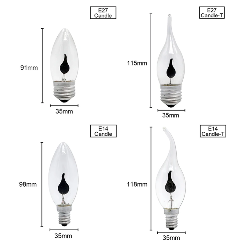 Edison Flicker Flame LED vela lâmpada, Emulation Fire Lighting, Vintage 3W, AC220V cauda, decoração retro, lâmpada que poupa energia, E14 E27