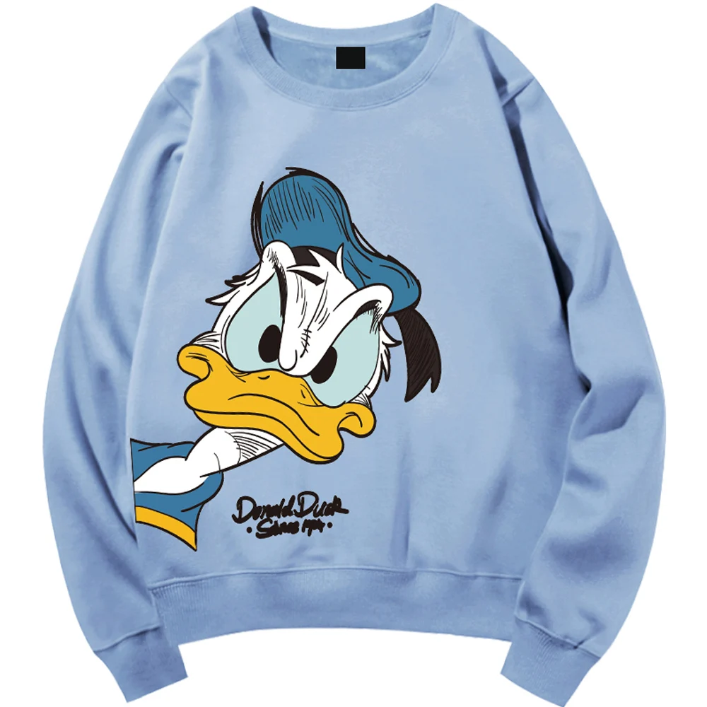 Disney Fashion Donald Duck Cartoon Letter Print O-Neck Pullover Sweatshirt Harajuku Unisex Women Long Sleeve Loose Tops 6 Colors