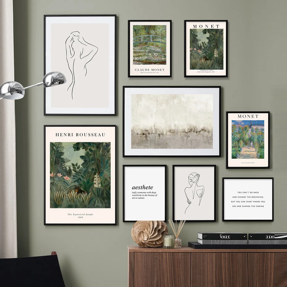 Vintage Classic Henri Rousseau Monet Figure Sketch Line Art Poster Canvas Paintings Wall Print Picture Living Room Home Decor