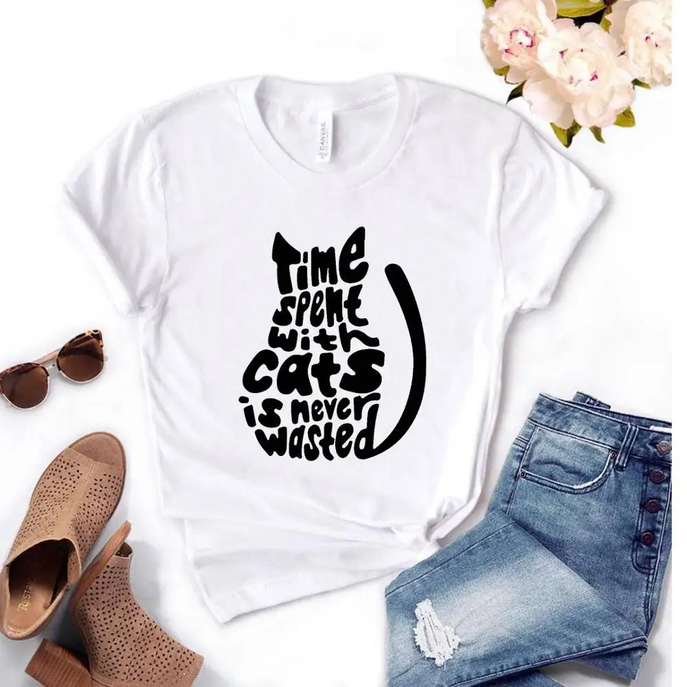 Women Short Sleeve O Neck Loose T-shirt Ladies Summer Causal Tee Shirt Clothes Tops Women T Shirt Letters Cat Print Tshirt