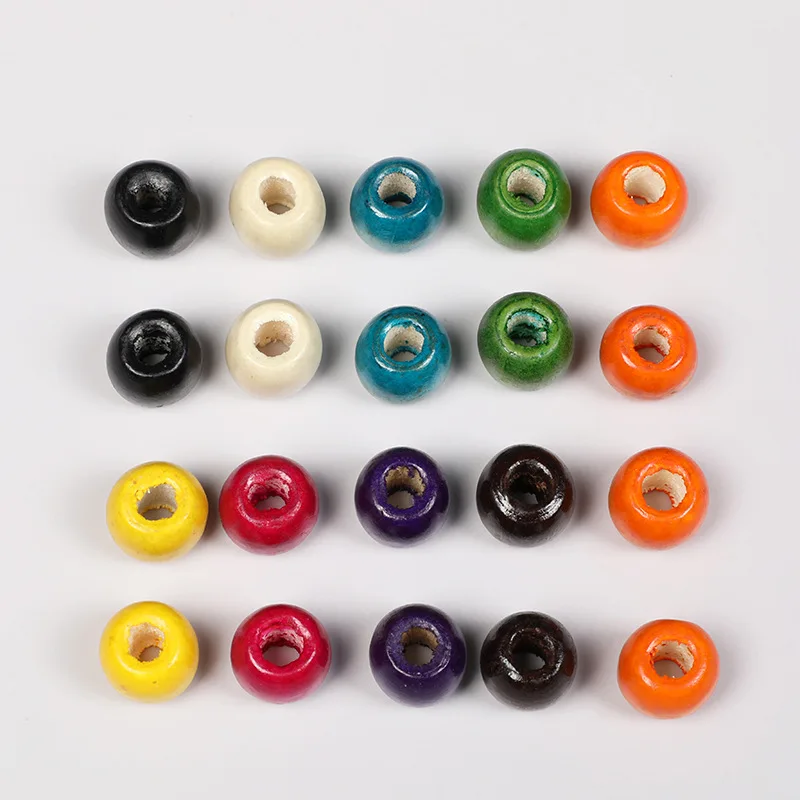 50Pcs Round Wooden Bead Wig Reggae Hair Ring Buckle Large Hole Mixed Color Loose Beads For Jewelry Making Diy Accessories