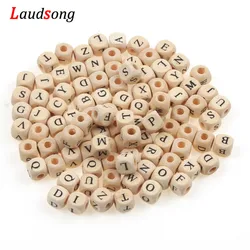 50Pcs 10mm 26 Letter Beads Natural Alphabet Beads Square Wooden Beads For Jewelry Making Necklace Bracelet Handmade DIY