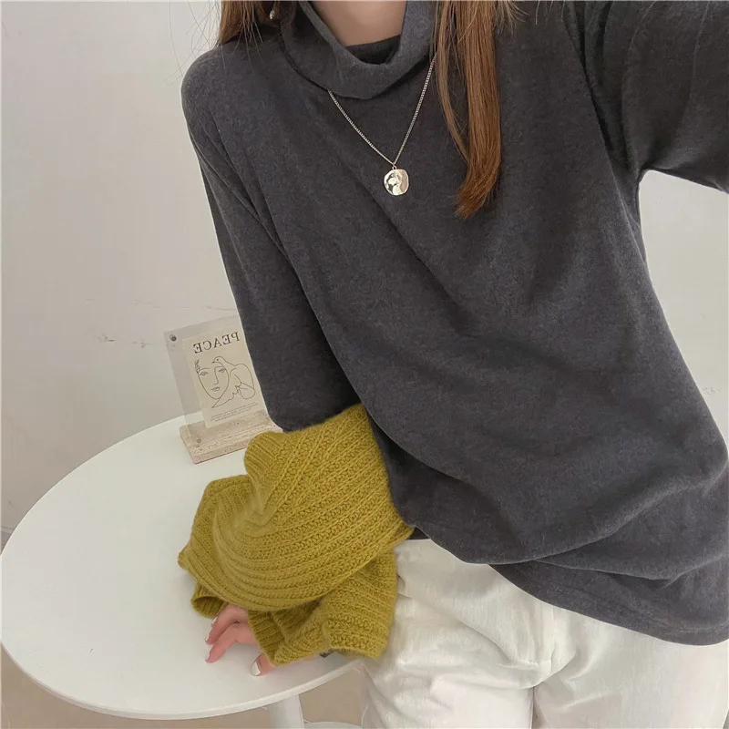 Women Long Sleeve Turtleneck Tops Fall Winter Cotton High Neck T Shirt