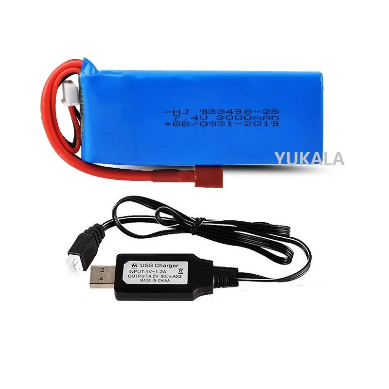 7.4V 3000mAh Lipo Bateria T Plug Peças de atualização de carro RC para WLtoys 144001 144002 124018 124019 104001 104009   Carro RC de caminhão RC