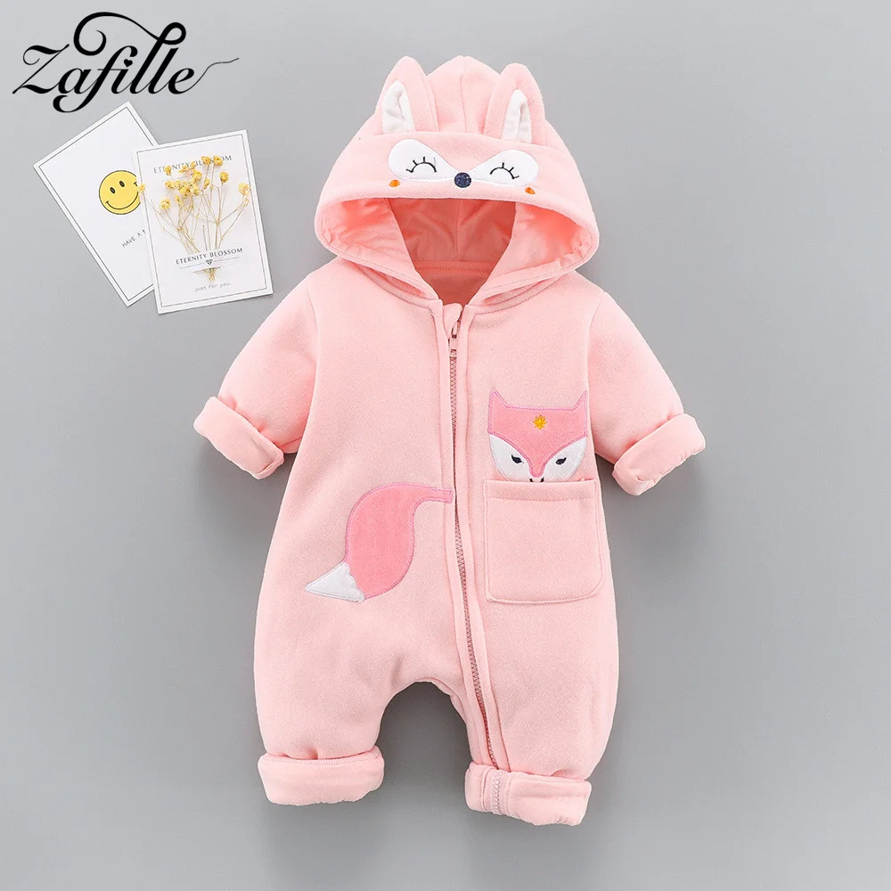 ZAFILLE Newborn Baby Winter Clothes Cartoon Bear Toddler Boy Clothes Zipper Hooded Boys Romper Baby Costume Winter Jumpsuit Kids