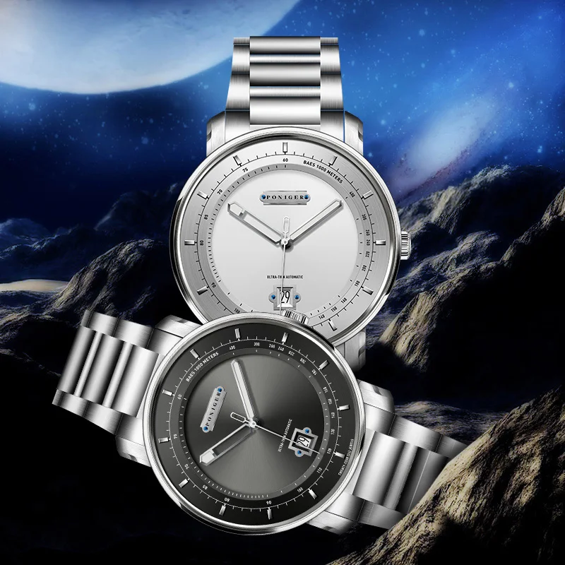 PONIGER Мужские механические часы из нержавеющей стали 316L MIYOTA Наручные часы с автоматическим механизмом Сапфировое стекло Водонепроницаемые мужские часы 50 м