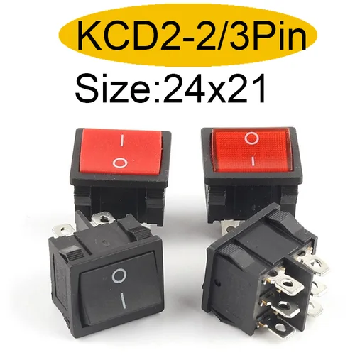 Imagen 1 del producto 5 uds KCD2 24X21mm interruptor de alimentación de coche eléctrico rojo negro 4/6 pines 2/3 posiciones 6A/10A 250V/125V interruptor basculante de encendido/apagado/encendido