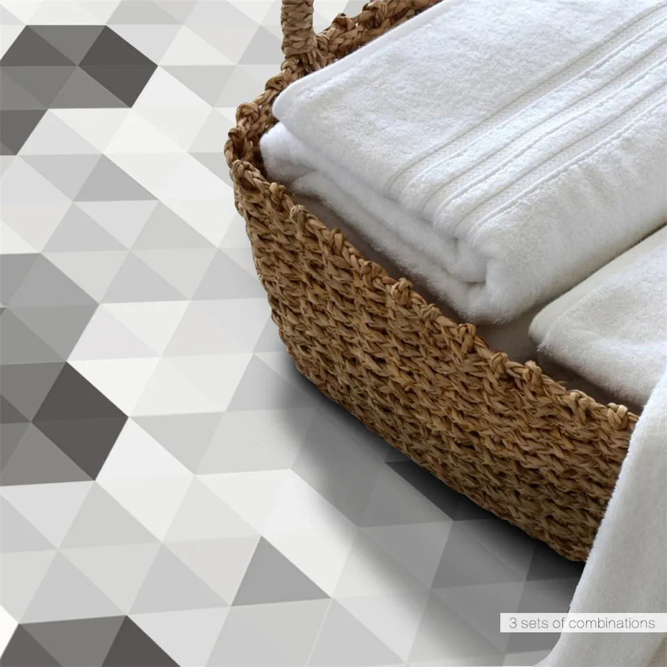 Black White Gray Hexagon Floor Sticker Self Adhesive PVC Wallpaper For Bathroom Bedroom Decoration Wall Ground Decal Home Decor