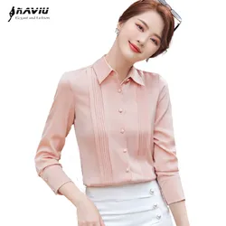 Naviu New Fashion and Elegant Women Shirt Temperament Formal Long Sleeve Slim Chiffon Blouses Offiice Ladies Work Tops