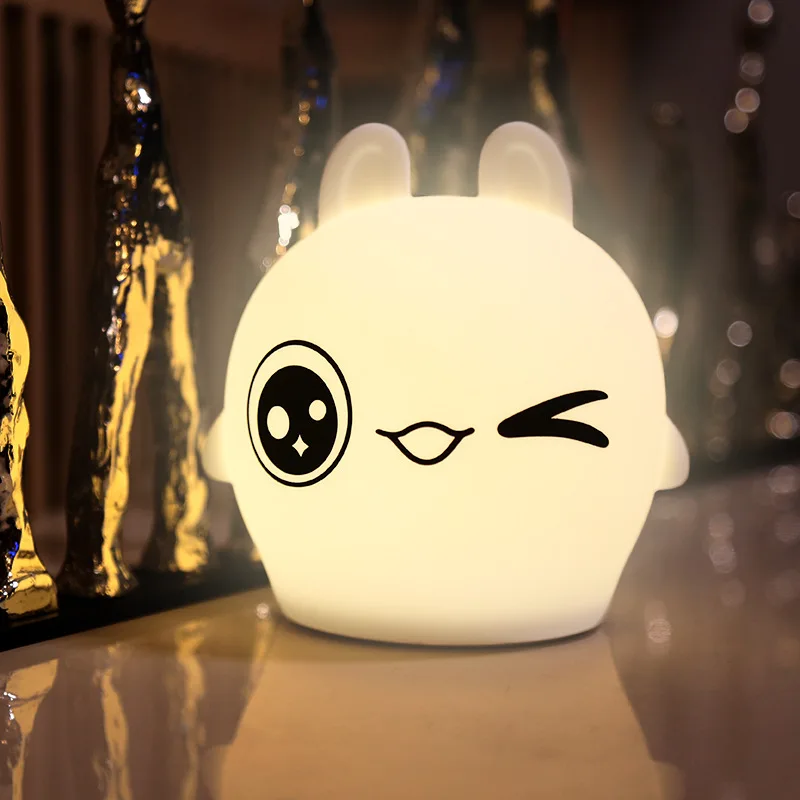 Creative Colorful Rabbit Night Lamp 7-color Pat Touch Color-changing Eye Protection Bedroom Bedside Nightlight Gift Children