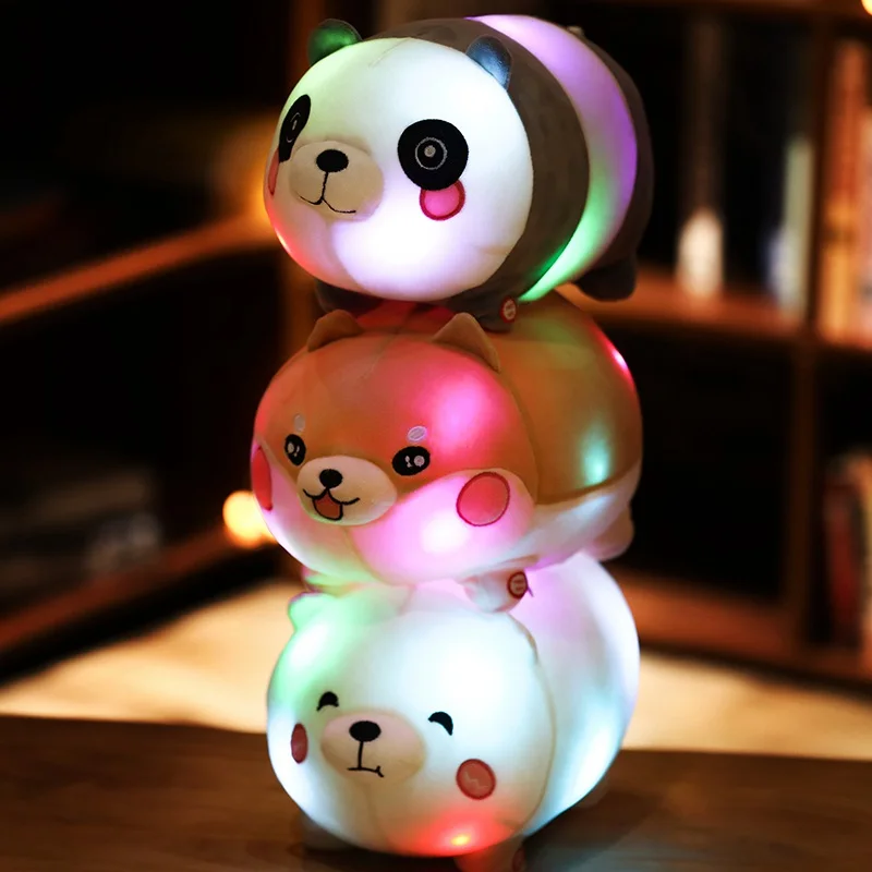 Creative Light Up LED White Bear&Panda&Shiba Inu Stuffed Animals Plush Toy Colorful Glowing Luminescent Christmas Gift Pillow