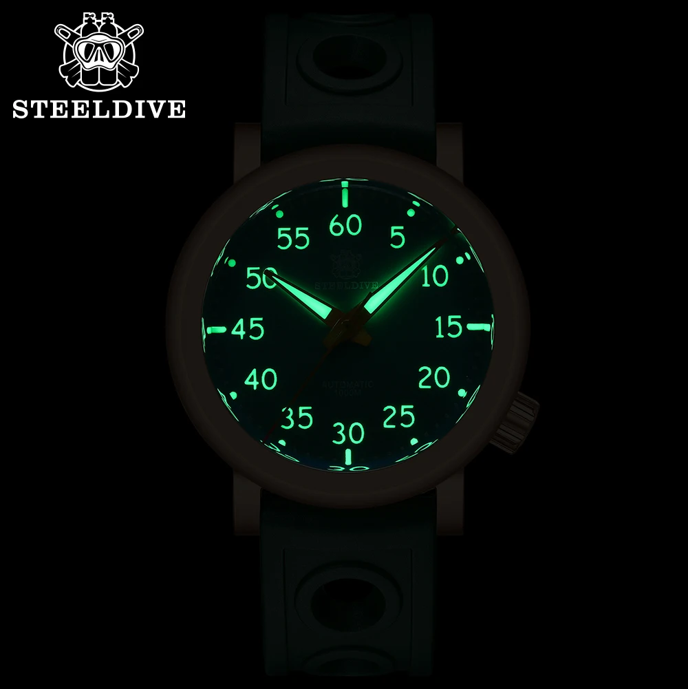 STEELDIVE SD1910S Men's Bronze Watch 1000M Waterproof C3 Green Luminous NH35 Automatic Movement CUSN8 Mechanical Dive Wristwatch