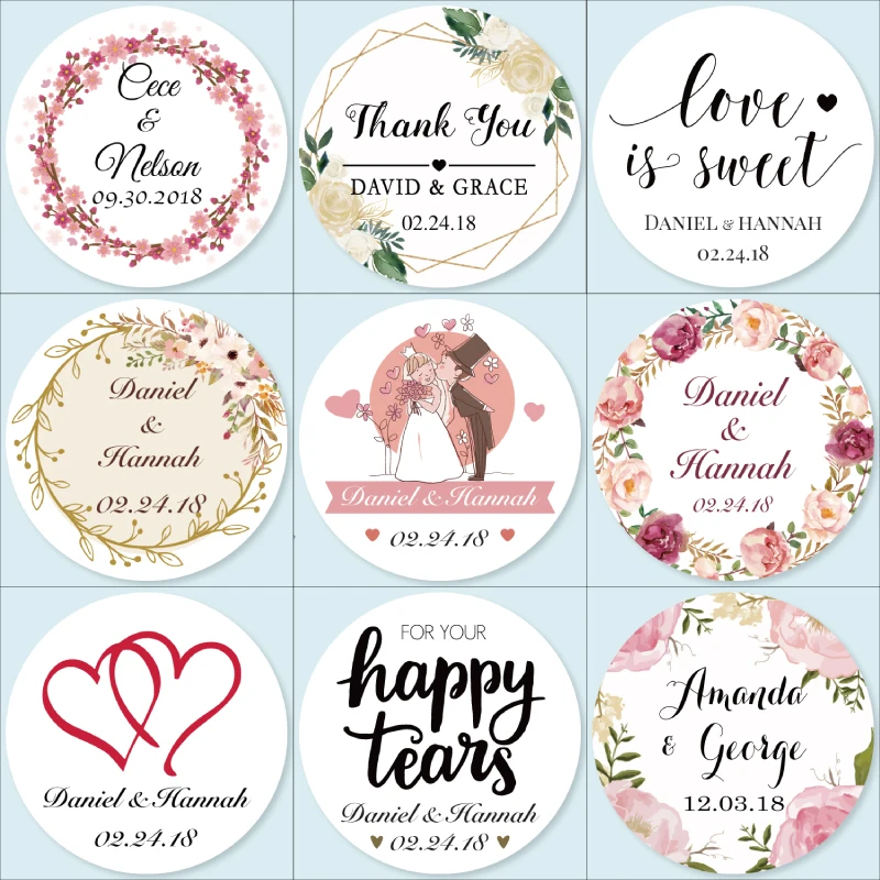 100PCS custom stickers/Wedding Stickers printed LOGO transparent clear adhesive round label Gift Tags Party Decorations paper