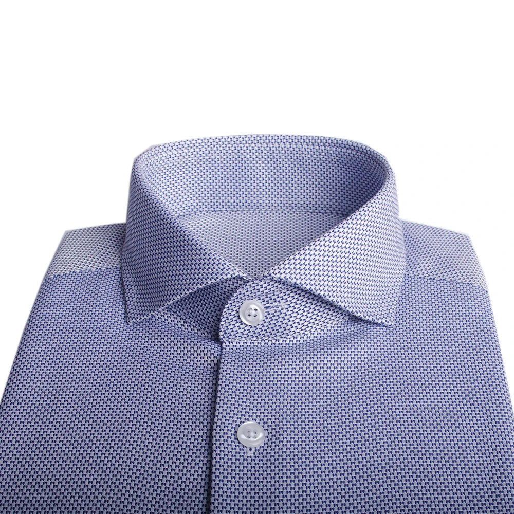 80s 2-ply Luxury Dress Shirt Custom 100% Cotton Blue Patterned Business Shirts 80s Two-Ply Wrinkle Resistant Tailored Men Shirts