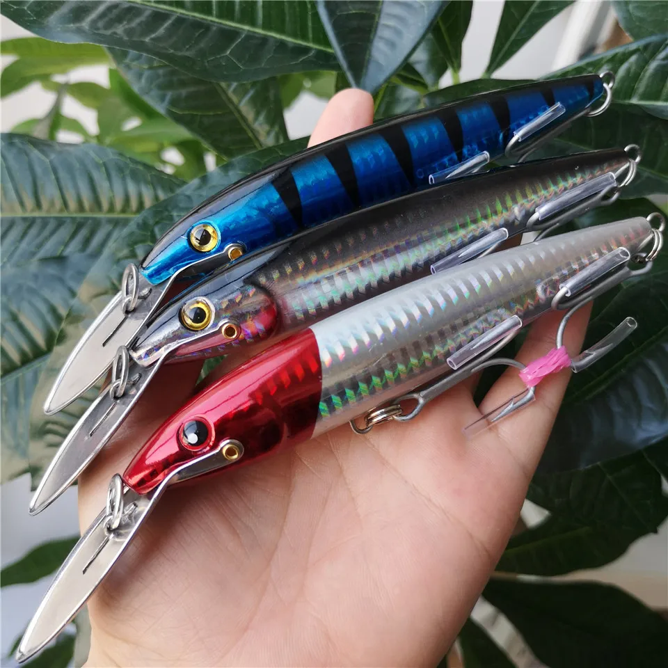 Swolfy 3pcs/LOT Trolling Tuna Fishing Lures 32.5g/13cm 6colors Minnow Lures Metal Tongue Floating Bait Fishing Tackle