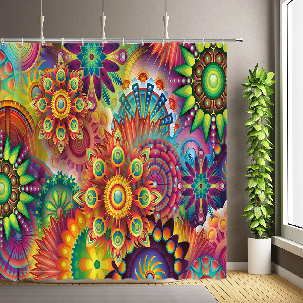 

Mandala Flower Geometric Shower Curtains Boho Style Bathroom Decor Curtain Fabric Waterproof Polyester Bath Curtains with Hooks