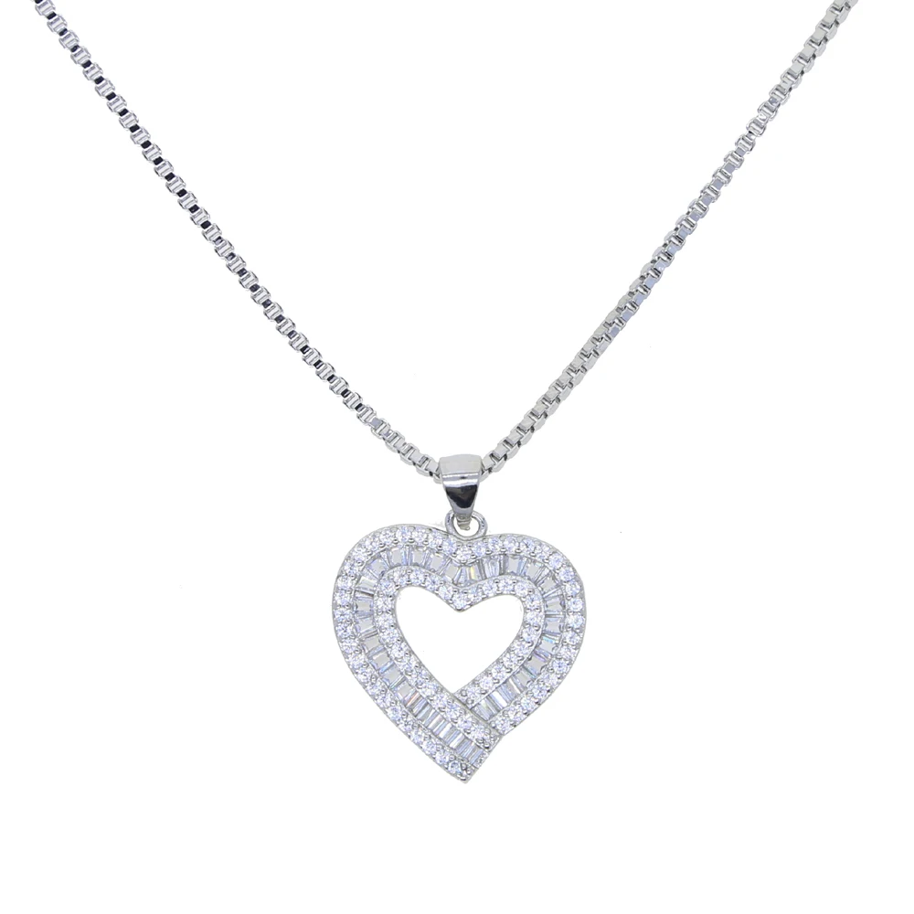 Gold Silver Color Full Paved CZ Heart Pendent Women Necklace Gorgeous Female Engagement Jewelry Necklaces Hot Selling box chain