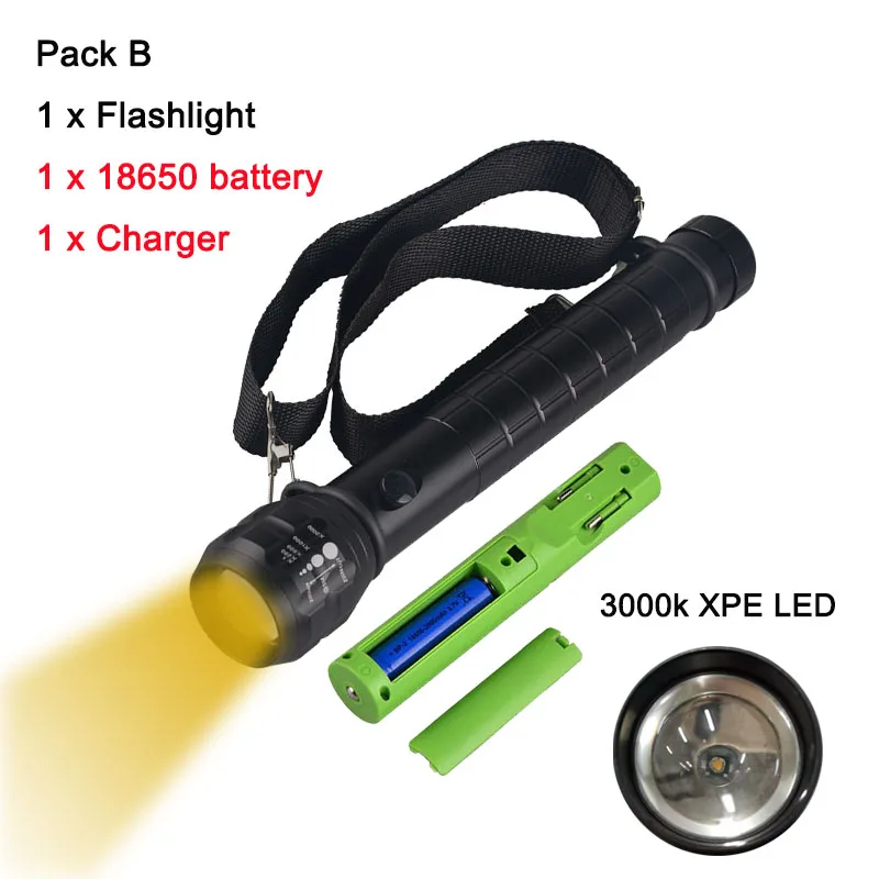 3W XPE LED Photography Flashlight 3000-3500k Warm Yellow Light High Quality Zoom Photo Lantern Metal Reflector Police Torch