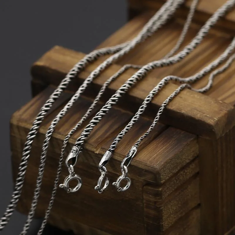 1/1.5/2mm Pure S925 Sterling Silver Men Women Rope Chain Necklace Thai Silver Classic twine Sweater Link  Accessory DIY Jewelry