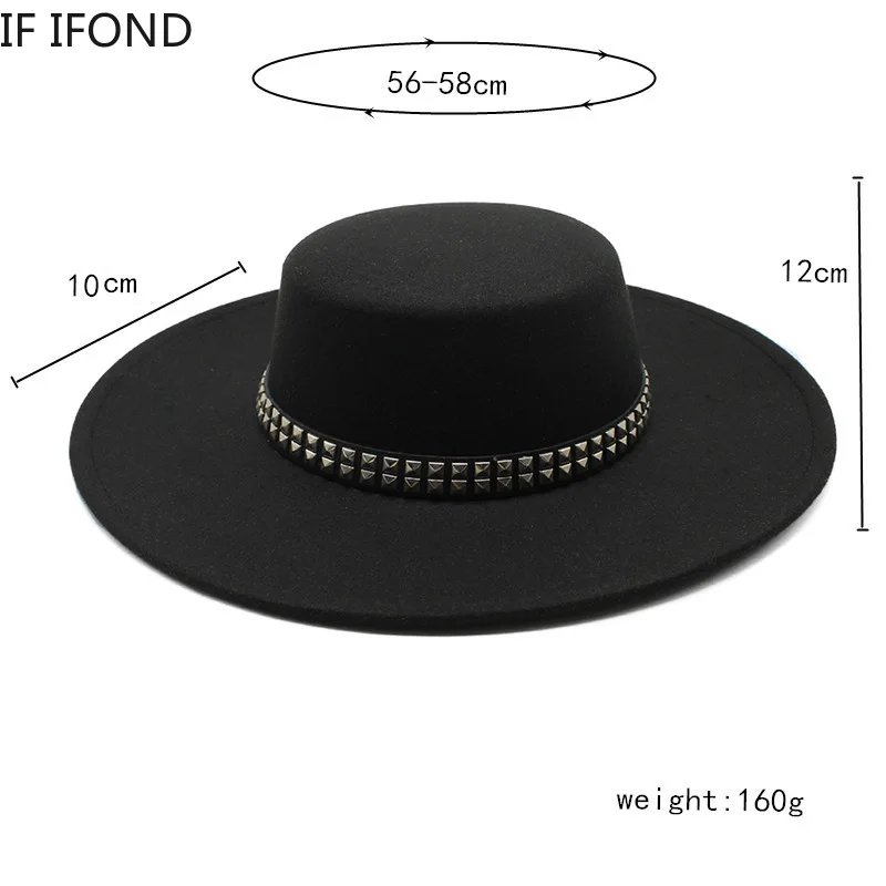 2022 High Quality 10CM Wide Brim Fedora Hat Vintage Classic Wool Felt Hats With Belt Decor Panama Black Formal Dress Hat