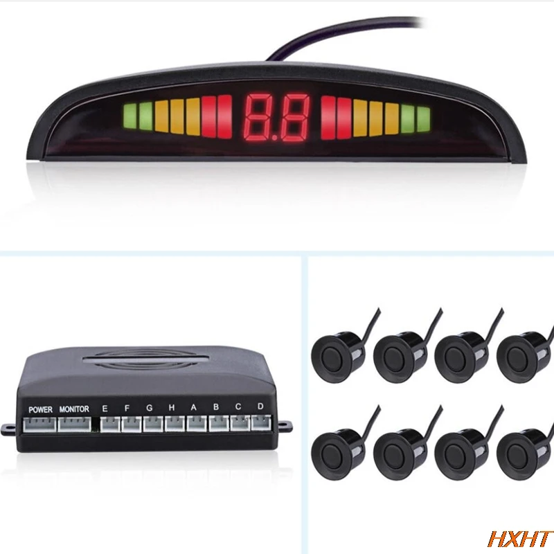 8-Probe LED Crescent Display Parking Sensor Black