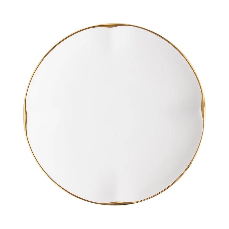 White Ceramic Plates Golden Stroke Decorative Porcelain  Dinner Plate Dinner Steak Pasta Dishes Hotel Restaurant Serving Tray