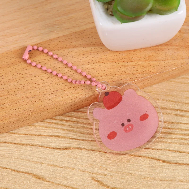 Korean Ins Cute Cartoon Bear Rabbit Key Chain Acrylic Double Sided Backpack Decorative Small Pendant Accessories Key Management