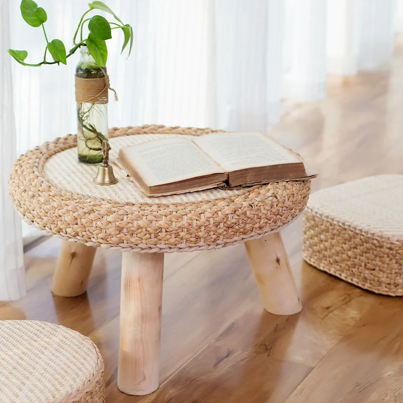 Household Handmade Rattan Bay Window Table Simple Small Table Solid Wood Small Coffee Table Kang Table Creative Tatami Low Table
