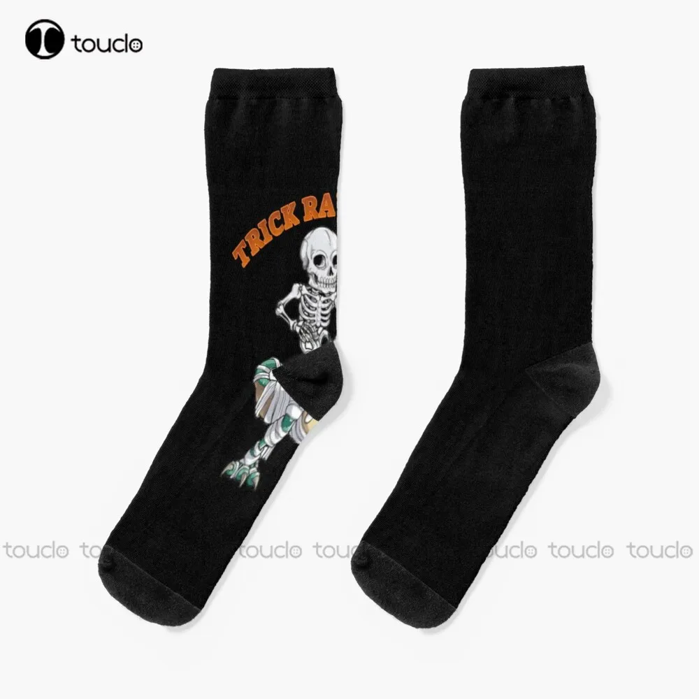 Trick Rawr Treat Skeleton Trex Dino Toddler Halloween Socks Mens Colorful Socks Personalized Custom Unisex Adult Teen Socks