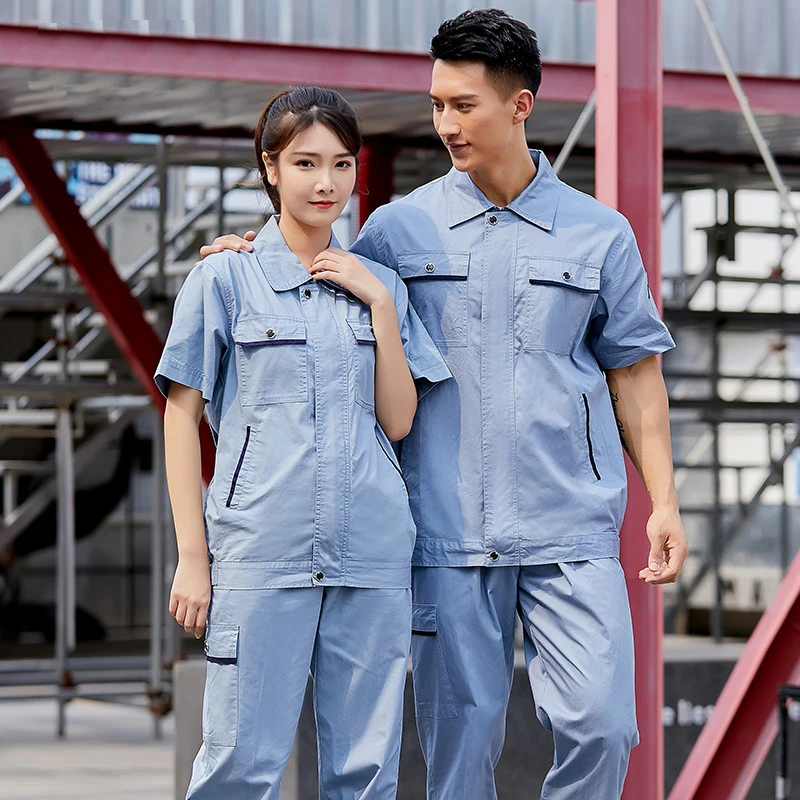 Summer Worker Uniforms 100% Cotton Skin-friendly Soft Coveralls Durable Mechanical Auto Repair Wear-resistant Work Clothing Set