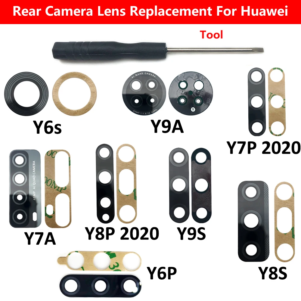 NEW  Rear Back Camera Glass Lens For Huawei Y7A Y9A Y9S Y8S Y6s Y6P Y8P Y7P 2020 Camera Glass With Glue Adhesive