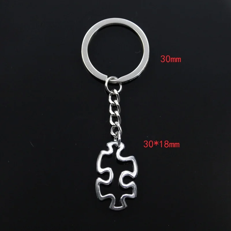 Jigsaw Puzzle Piece Autism Awareness 30x18mm Pendant Key Ring Metal Chain Silver Color Men Car Gift Keychain Dropshipping