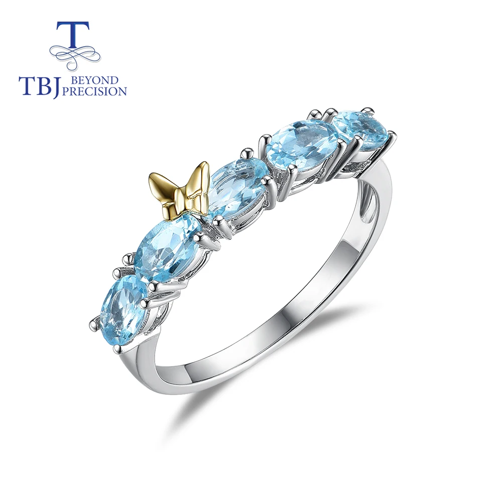 

TBJ,14K 585 white gold rings 100% natural aquamarine oval 3*5mm fine jewelry fashion design for girls nice gift