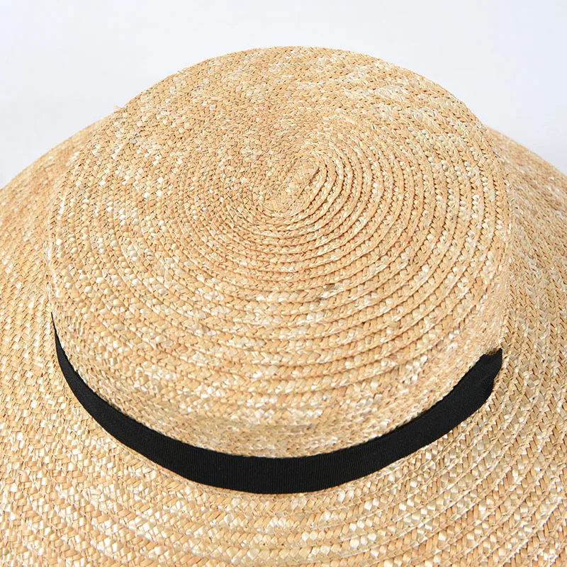 USPOP New French style vintage shallow crown straw hats women straw sun hats long ribbon natural wheat straw beach hat