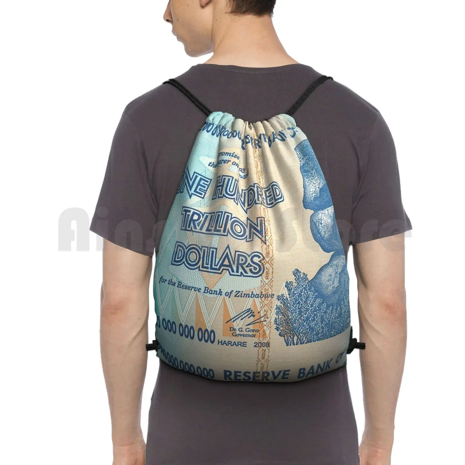 One Hundred Trillion Dollars-Vintage Bank Of Zimbabwe Bank Note Backpack Drawstring Bag Riding Climbing Gym Bag Trillion