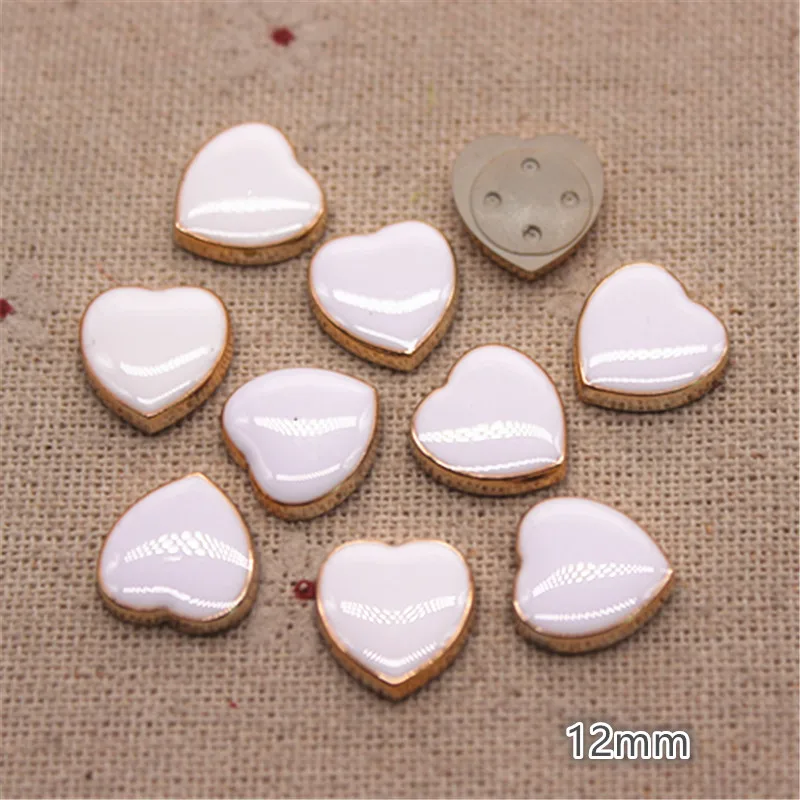 50PCS 12mm white/Black/Red Enamel Heart Golden Rim Plastic Flatback Button DIY Decoration Jewelry/Craft Scrapbook Accessories